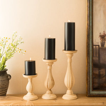 MOZEAL 3" x 6" Hand-Poured Unscented Candle,Dripless Pillar Candle Set of 3,Long Lasting Burning,Approx 120 Hours Burn Time,Rustic Country Style,for Wedding,Dinner,Christmas and Home Decor,Black