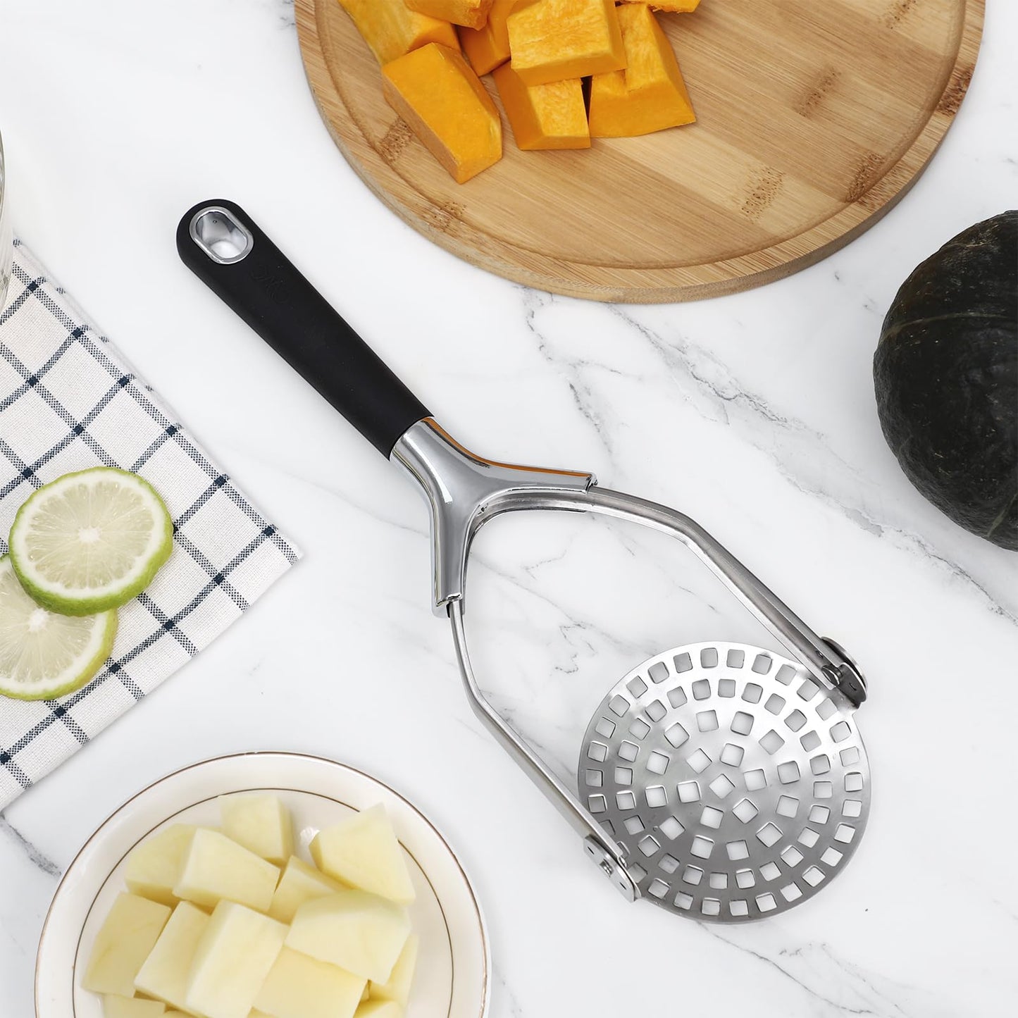 Cook With Color Hand Held Potato Masher - Professional Stainless Steel with Soft Comfort Handles Food Masher, Collapsible