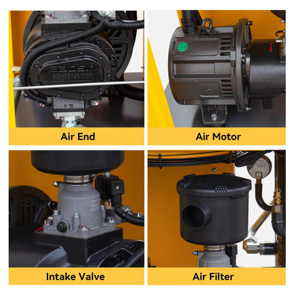 DAVV Rotary Screw Air Compressor, Variable Frequency Motor, 208-230V, 20HP/15KW Single/Three-phase Compatible, 81CFM/115PSI, Base Mounted Industrial Air Compressor System