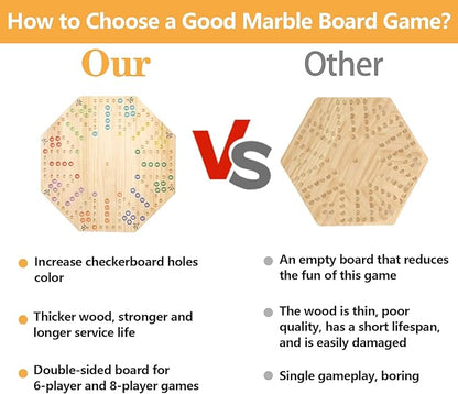 HOROW Wahoo Board Game Wooden Original Board Game Classic 2 Side Painted Fast Track Game for 6 Player and 8 Player with 32 Marbles8 Dices for Family Game Night(8-PlayerLog)