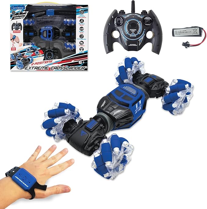 LEXiBOOK Extreme Crosslander Off-Road Remote Control car up to 12km/h Light Effects Remote Control &amp Gesture Control Bracelet Included Music Rechargeable RC50