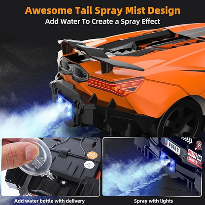 RC Drift Car Drifting RC Car 2.4GHz 1:16 Remote Control Cars 4WD High Speed Racing Vehicle with LED Lights Two Batteries and Drifting Tires Sport Toy Cars for Adults Boys Girls Kids Orange