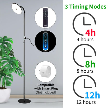 chiphy Grow Lamp, 60W Full Spectrum Grow Lights for Indoor Plants, 4/8/12H Timer, 2300K-6500K, 10 Dimmable Brigntness, 76'' Height Adjustable, Remote Control, Ideal for Tall Large Plants