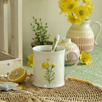 DELIGHTS GALORE Ceramic coffee Mugs, Set of 1 Yellow Flower - 16oz, Hand-Painted, Microwave heating and dishwasher cleaning available, Ideal for Daily Brews