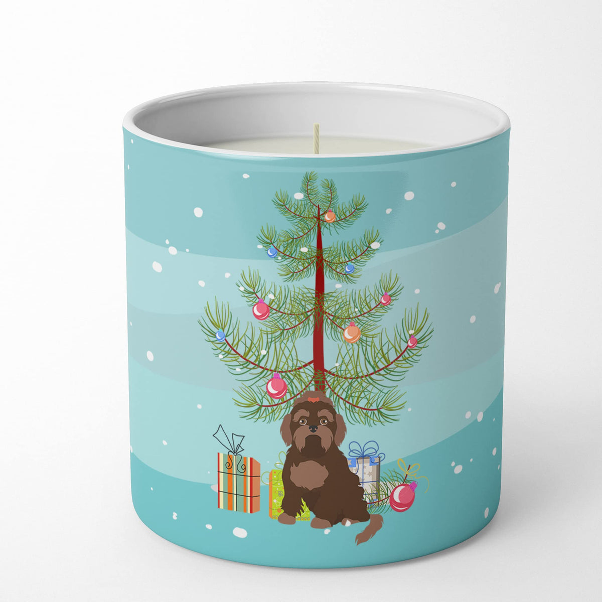Caroline's Treasures CK3509CDL Brown Russian Tsvetnaya Bolonka Lap Dog Christmas Tree 10 oz Decorative Soy Candle Nature Soy Wax Essential Oil Home Decor Ideal for Bedroom Kitchen Bath Office Gift, 10