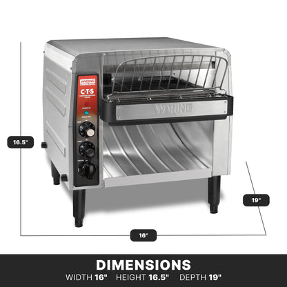 Waring Commercial Heavy-Duty Conveyor Toaster, 1000+ Slices per Hour, Stainless Steel Construction, for Cafes & Restaurants, NSF Certified, 208V, CTS1000B