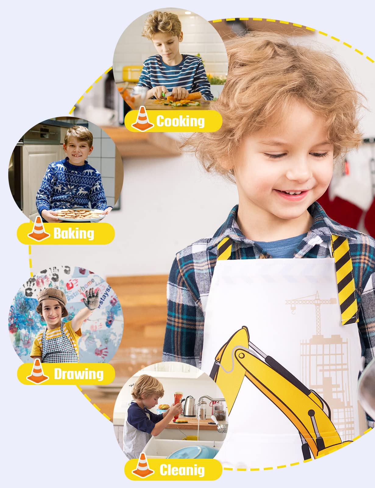 WERNNSAI Kids Art Apron for Boys - Truck Toddler Artist Aprons for Kids, Painting Art Smock Kitchen Chef Aprons for Children Cooking Baking Gardening Party Birthday Gifts Age 2-5 Years