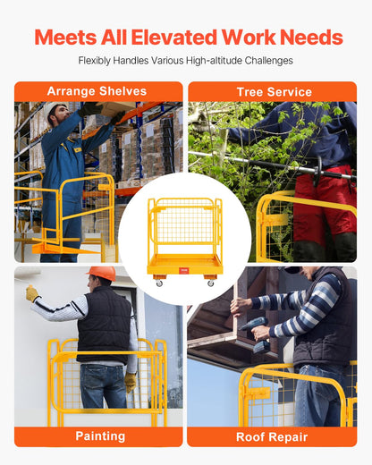 VEVOR Forklift Man Basket, 36 x 36 Inches Forklift Safety Cage Work Platform 1200 lbs Load Capacity, Collapsible Lift Basket with 4 Wheels Device Chain for Aerial Work Lifting Loader