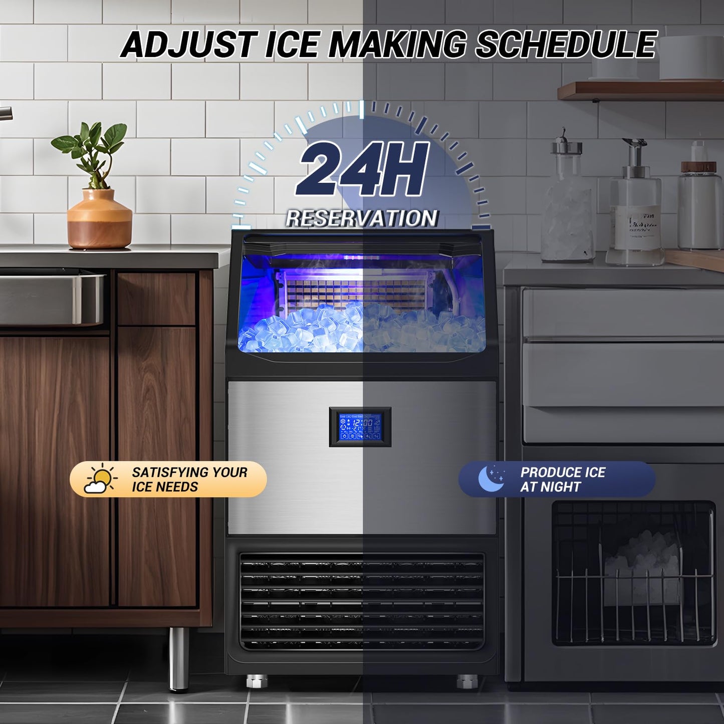 SOZT® Commercial Ice Maker Machine 450LBS/24H, Stainless Steel Under Counter Ice Machine with 200LBS Storage Bin, Self-Cleaning Freestanding Ice Cube Maker for Restaurant, Bar, Home, Office