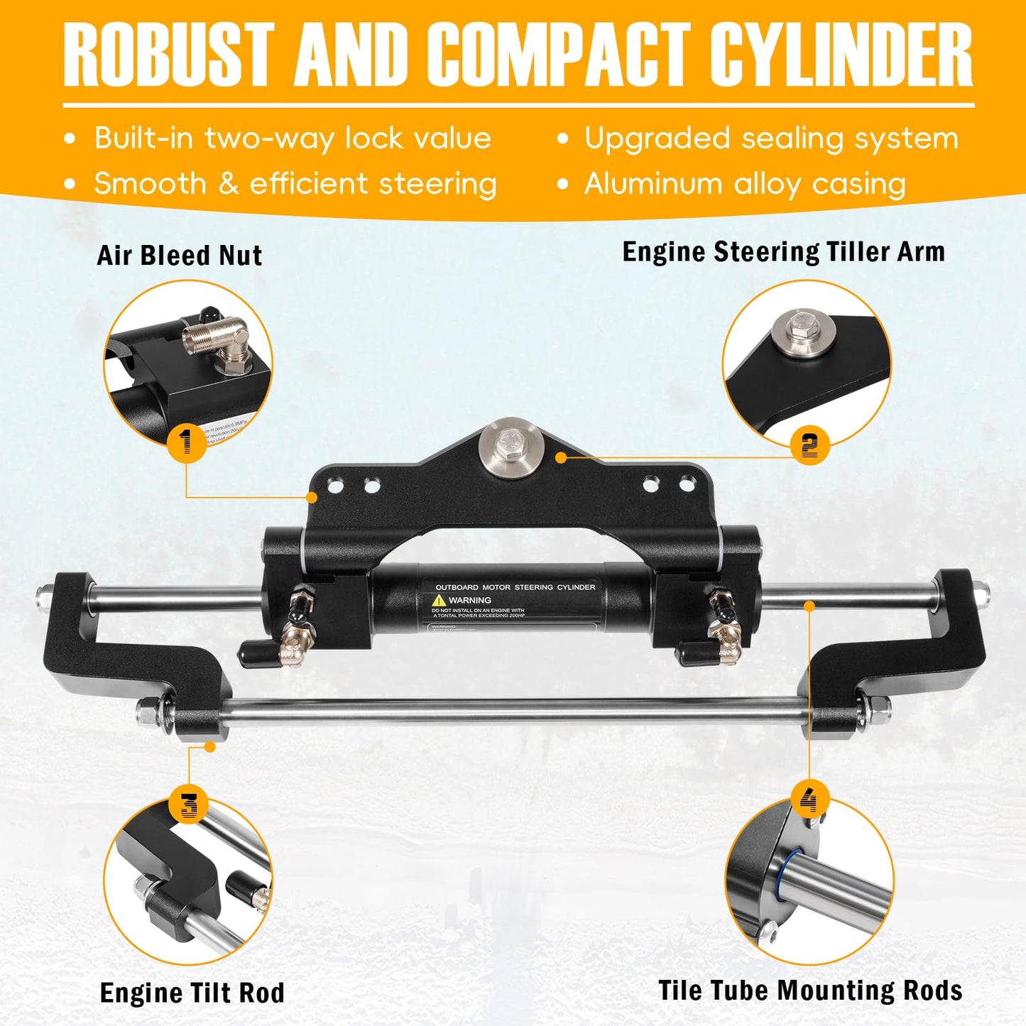 𝐔𝐩𝐠𝐫𝐚𝐝𝐞 200HP Hydraulic Outboard Steering Kit Boat Marine System with Electroplated Steering Wheel, Helm Pump, Hydraulic Cylinder, 26ft PU Hoses, Fit for Most Single Outboard-Powered Boats