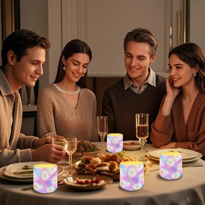 Cozeyat Pastel Floral LED Candles Set of 4 Battery Powered Flameless with Remote Timer Flickering Flame Waterproof for Home Table Garden Use