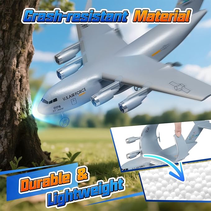 RC Airplane RC Plane Ready to Fly 2CH C-17 Remote Control Airplane with 6-axis Gyro Stabilizer Globemaster III Military Transport Aircraft for Beginners Boys Kids Adults
