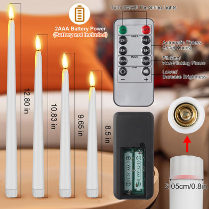 Rossesay 28 Pcs Flameless Taper Candles with Timer Remote 4 Sizes of 8.5", 9.6", 10.83", 12.8" LED Flickering Taper Candles Battery Operated for Valentine's Day Church Wedding Home Decor(White)