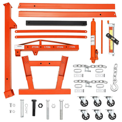 2 Ton Folding Hydraulic Engine Hoist with Load Leveler 4400 LBS Capacity Heavy Duty Cherry Picker 6 Swivel Wheels&Hydraulic Pump Adjustable Boom (0.5T-2T) for Garage Workshop Warehouse Orange