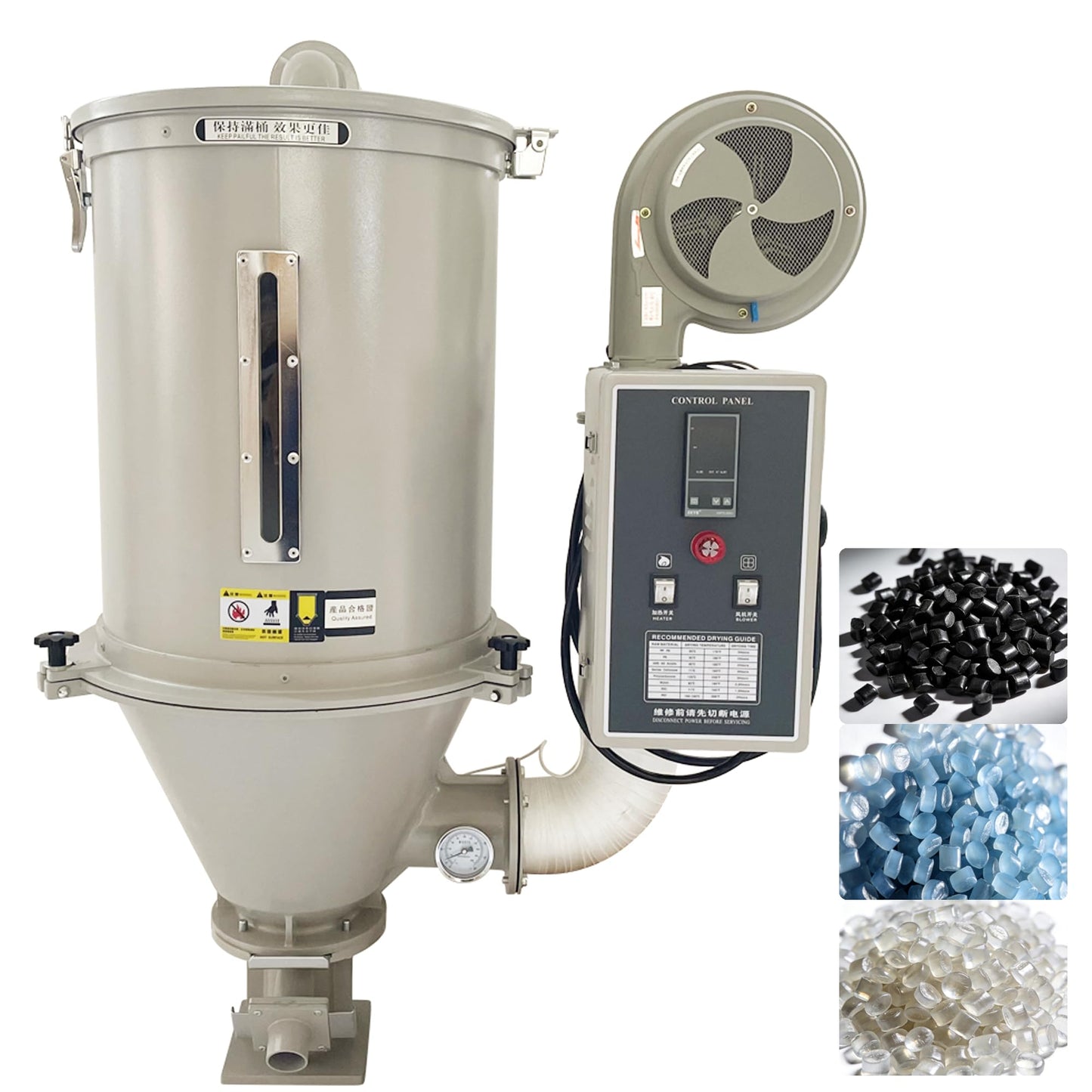 Maisutseb Plastic Pellet 15kg Drye Plastic Injection Molding Machine Industrial Hopper Type Dryer 2.7kw Hot Air Drying Machine for PP, PE, ABS, PVC