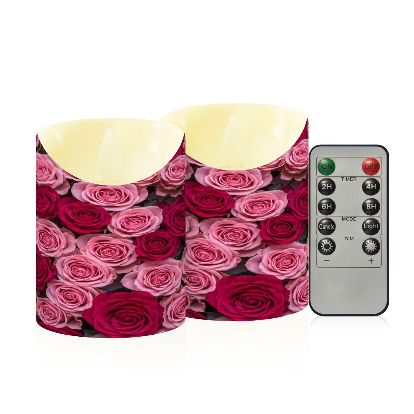 ALAZA Hot Pink Roses Flickering Flameless Candles Battery Operated with Remote Timer,Tea Light Candles LED Pillar Votive Set of 2 for Outdoor Indoor Decorations 3" x5.9"