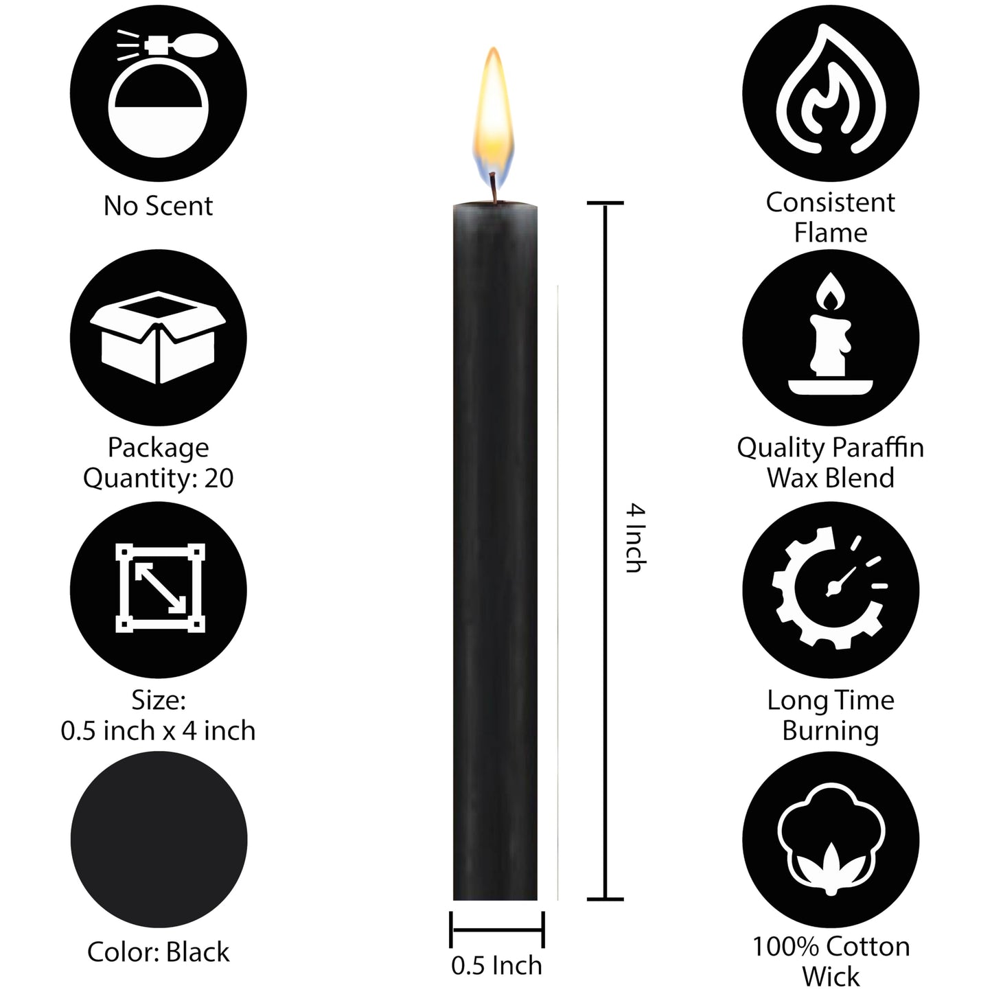 Dinil – Spell & Chime Candles (40 Black Candles) – 4" x 1/2" Premium Mini Taper Candles for Rituals, Birthdays, Altar, Spells, Chime Candles (Black)