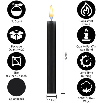 Dinil – Spell & Chime Candles (40 Black Candles) – 4" x 1/2" Premium Mini Taper Candles for Rituals, Birthdays, Altar, Spells, Chime Candles (Black)