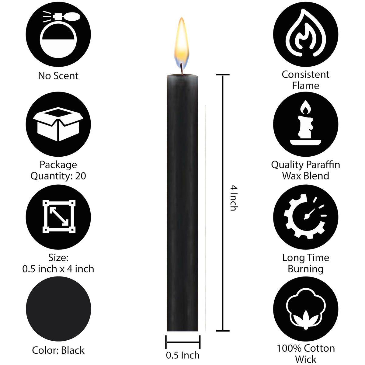 Dinil – Set of 20 Black Spell & Chime Candles – Premium Mini Taper Candles for Rituals, Prayer, Birthdays, Meditation, Altar, Spells, Chime Candles - 4 Inch Tall, Unscented (Black)