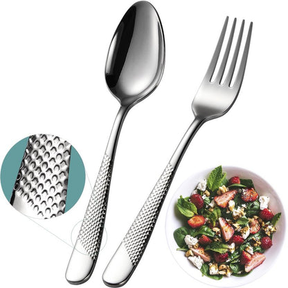 Xideman® 24-Piece Premium Forks and Spoons Silverware Set (6.7 inch), 18/10 Stainless Steel Hammered Flatware Cutlery Set for Home Kitchen and Restaurant - 12 Salad Forks & 12 Teaspoons (Silver)