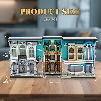 Reobrix Book Nook Building with Light Streetscape BookNook Building Kit 66032 for Bookshelf&ampHome Decor 2899 PCS Bookend Model Toy Gift for Adults 14+