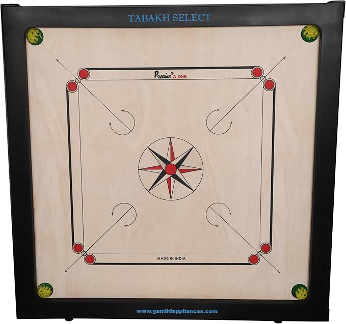 T TABAKH Precise Select 8mm Carrom Board with Coins Striker and Powder Black 4 Players Ages 13 and Up