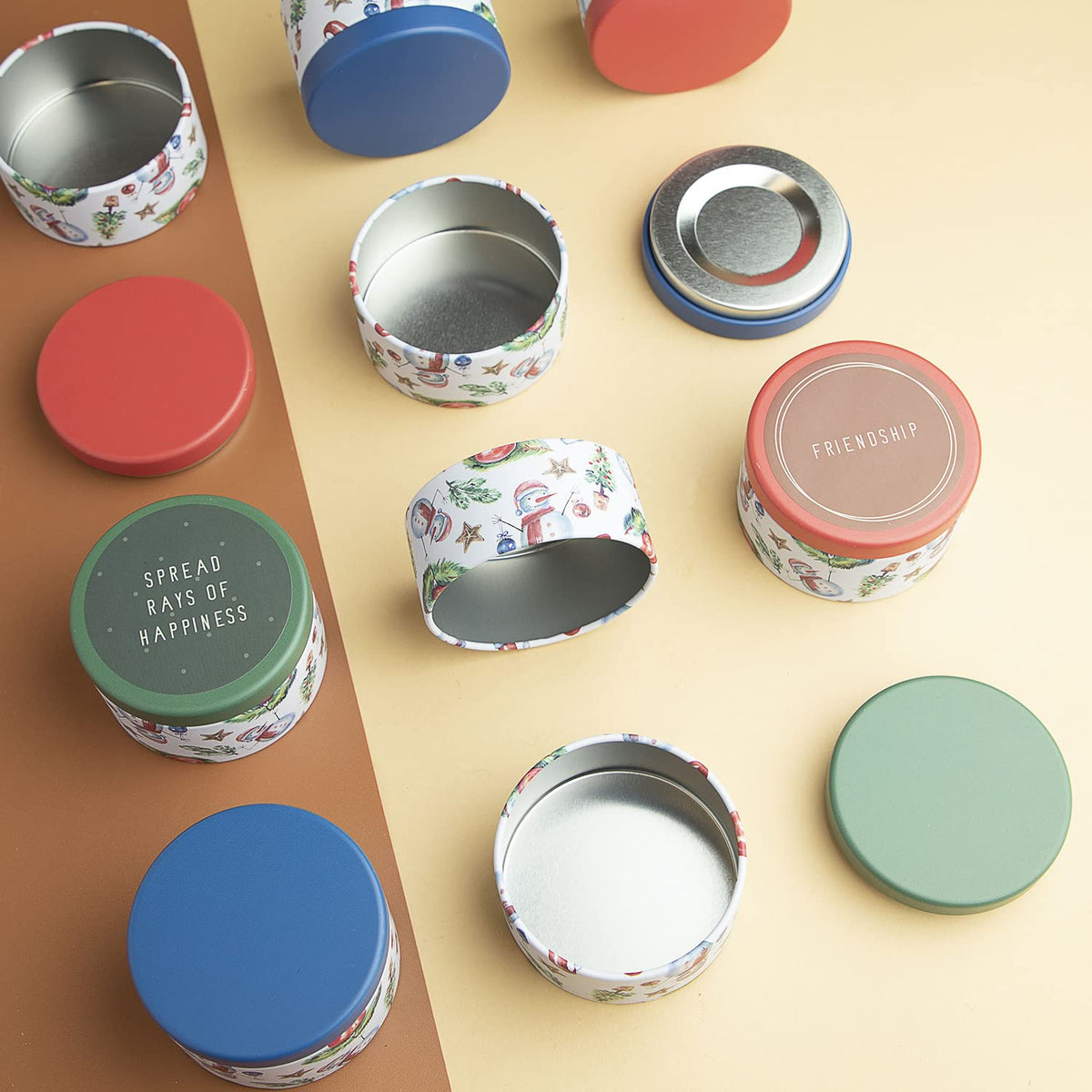 Hearth & Harbor Tin Candle Jars for Making Candles - DIY Candle Containers with Lids - Metal Candle Jars - Bulk Tins Storage for Candle - (24 Pieces) - (8 Ounces) - Solid Christmas