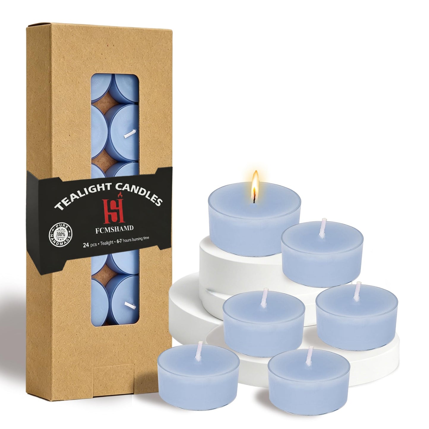 Blue Tea Candles Tea Lights Smokeless Bluebell Scent Tealight Candles Handmade Tealights Set of 24 Long Burning for Wedding Meditation Dinner Home Decor