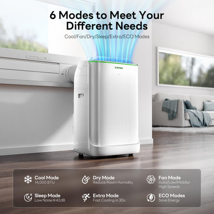 ZAFRO Smart Inverter Portable Air Conditioners, 14000 BTU (10000 BTU SACC) Dual Hose Portable AC Unit with Energy Saving/Ultra Quiet(42dB)/Drainage-free Cooling/APP/Remote for Multi-Scenario Use