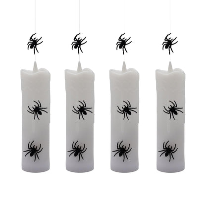 LumaBase Battery Operated Hanging Pillar Candles with Spiders - Set of 4