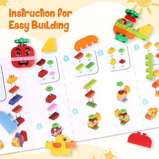 Creative Building Blocks - 116 Pieces Large-Size Blocks Build Train Animal Ideal STEM Toy for 3 Year Old Kids