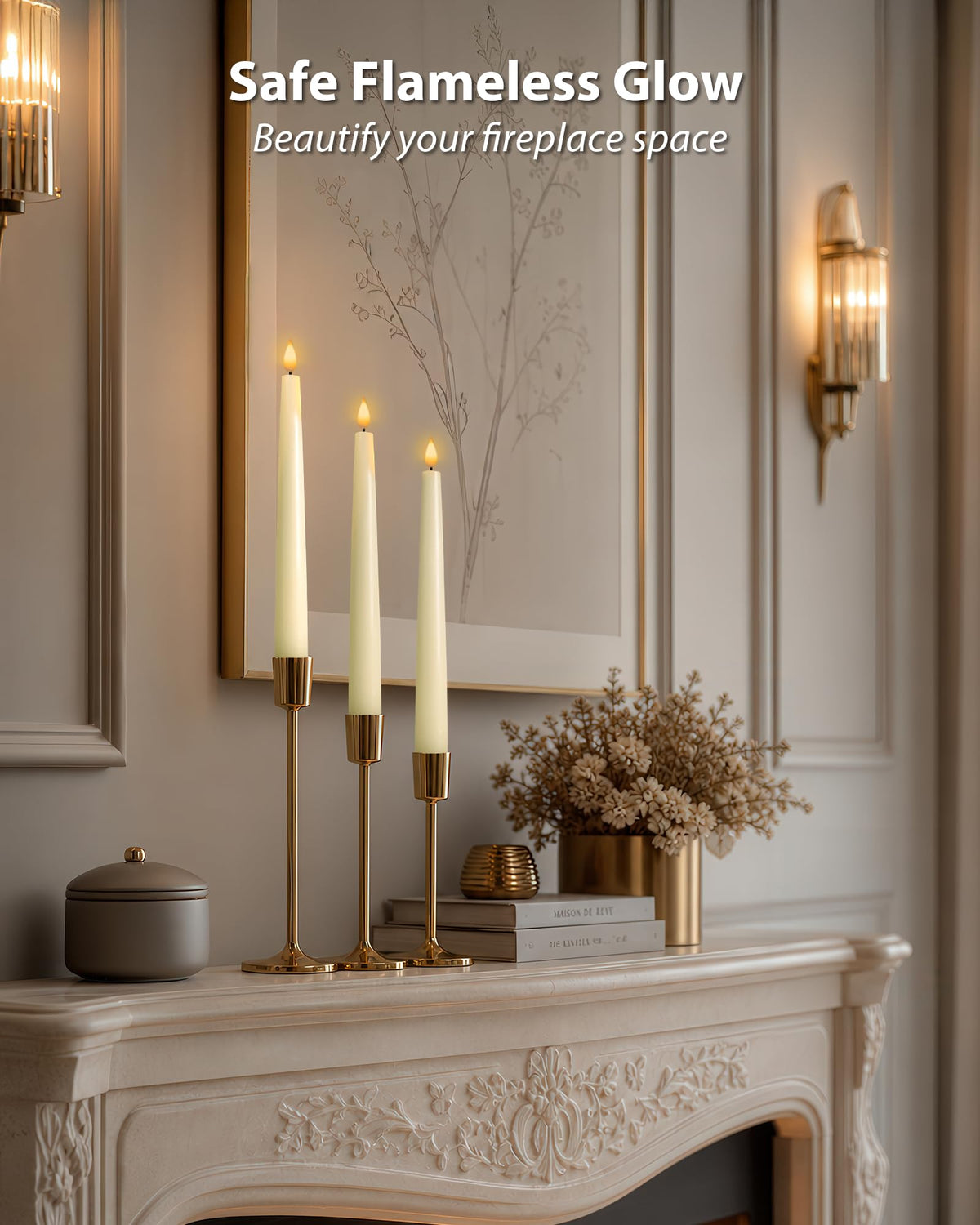 Homemory Rechargeable 9.6 Inches Flameless Taper Candles, Real Waxy LED Candlesticks Flickering, 6 Pcs Battery Operated Candles with Remote and Timer for Home Wedding Christmas Decor, Ivory
