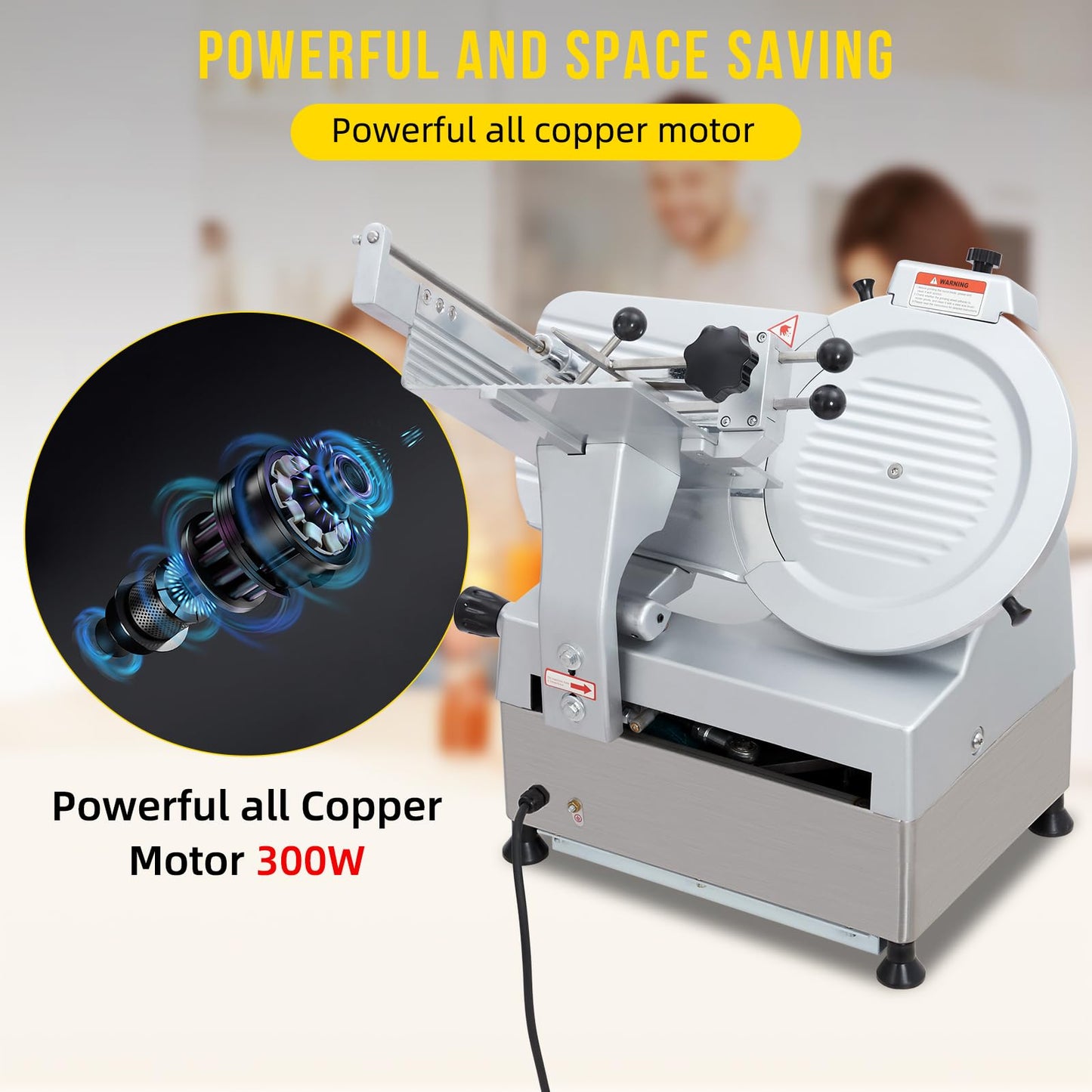 12 Inch Automatic Meat Slicer, Electric Food Slicer with 180W+370W Dual Motor, 0-16mm Adjustable Thickness, Stainless Steel Blade, Commercial Meat Slicer for Home Kitchen