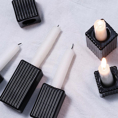 LETINE 12pcs Black Vertical Stripe Glass Candlestick Holders - Chic Taper Candle Sticks Holder Set for Elegant Dining & Home Decor - Ideal Candle Holders for Wall,Living Room,Bedroom, Kitchen Decor