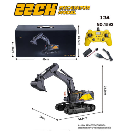 Ssccgym 20.4 Inch 22 Channels Remote Control Excavator Truck 1/14 Scale Metal Shovel Independent Arms RC Digging Machine Metal Alloy Construction Vehicles Toy for 14y+ Beginners