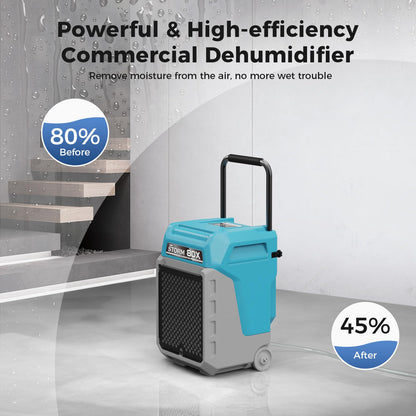 ALORAIR 170 PPD Commercial Dehumidifier with Pump & Drain Hose, LGR Industrial Use, Portable Dehumidifier with Wheels for Water Damage Restore, Carpet Drying, 6-Year Limited Warranty, Storm 80X (Blue)
