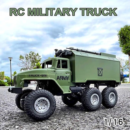 RC Military Truck for Boys 4-7 1:16 Remote Control 4WD Off-Road Crawler Army Cars Toys with 2 Rechargeable Batteries All Terrain Toy Vehicle with Lights Birthday for Kids