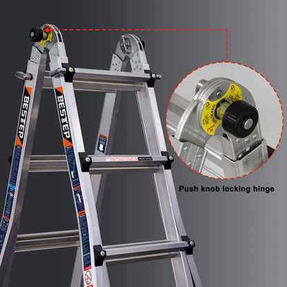 BESTEP 15FT Adjustable Folding Multi-Position Ladder,A Frame 4-Step Anti-Slip Ladder with Aluminum Joint,Silver,ANSI Type 1A, 300 lbs Load Capacity,Welding Construction (YQGNT-4540)