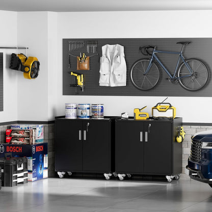 Baborokic Black Garage Cabinet with Wheels,Metal Storage Cabinet,Lockable Storage Cabinet with Doors and Adjustable Shelves,Tool Chest,Rolling Metal Tool Cabinets for Garage,Warehouse,Basement