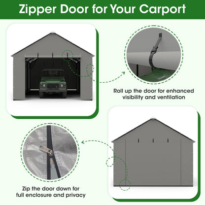 ELUZENE Metal Carport Zipper Door Heavy Duty for 12x20 Metal Carport, Waterproof & UV Protected, Easy Assembly with Ball Bungees, Grey (Door Panel Only, 1 Pack)