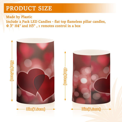 Valentines Lights Flameless Candles Valentines Hearts Bokeh Effect Pillar Candles Set of 2 Battery Operated Remote Control Warm Lights Home Decor