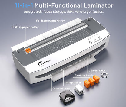 Buyounger 3-10 Mil Laminator Machine, 4-Roller Commercial Laminator Machine with 50 Laminating Sheets, 13 Inch Laminating Machine 11X17 with 1000mm/min Speed & REV Jam-Free for Office School Home