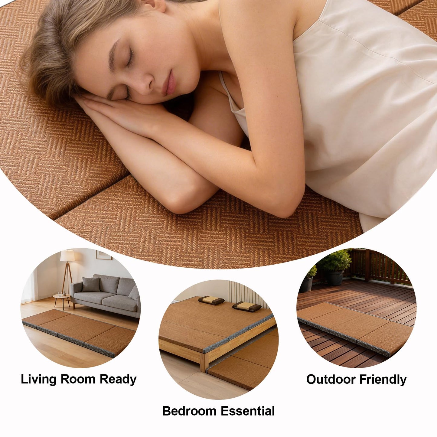 Dymhaoby Japanese Traditional Tatami Mattress, Coconut Coir Tatami Mat, Foldable Japanese Floor Mattress,Futon Bed,Meditation Mats for Floor,Summer Sleeping Mat(100 * 200cm)