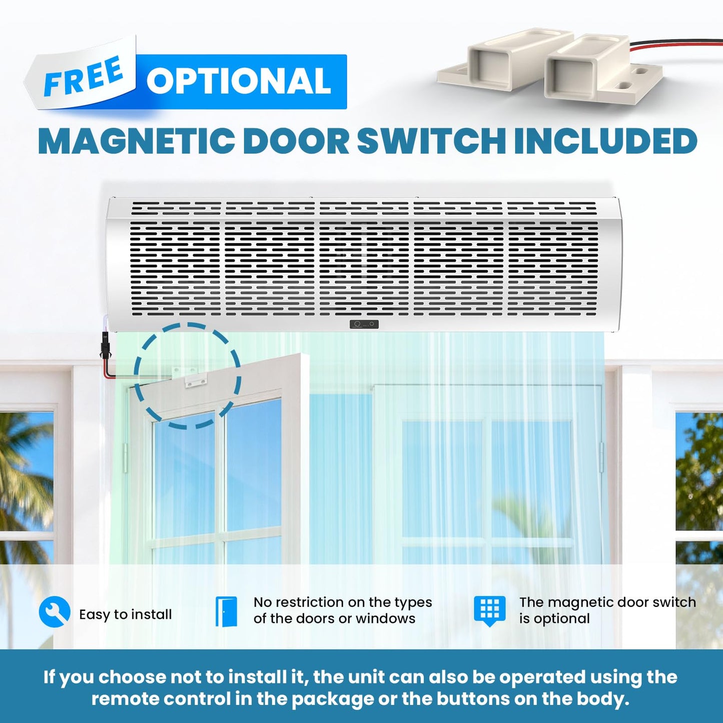 Crispaire 40" Commercial Air Curtain with Magnetic Switch & Remote - 2559 FPM High Velocity Air Door for Insect & Dust Control - 1527 CFM, 2-Speed Industrial Air Blower for Open Door, 110V