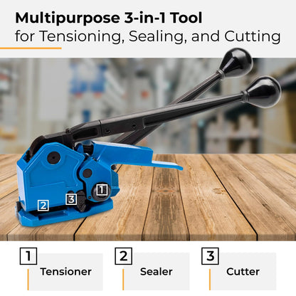 IDL Packaging PRO 1/2" x 300' Steel Strapping Kit, 1100 lbs Break Strength – with Innovative IDL-17-12 Combination Tool, No Seals Required – Complete Packaging Strapping Solution