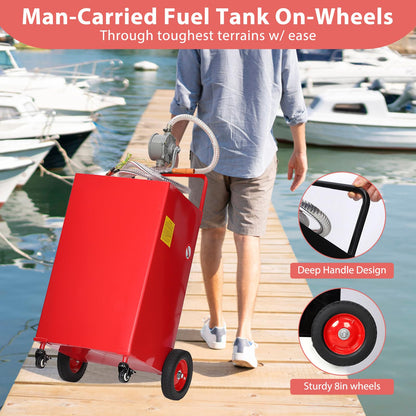 Garvee 50 gal Fuel Caddy with Manual Pump – Heavy Duty Gasoline & Diesel Transfer Tank On 4 Wheels, Spill-Proof Portable Fuel Container for Boat, Truck, Lawn Mower, ATV, Garage & Farm – Red