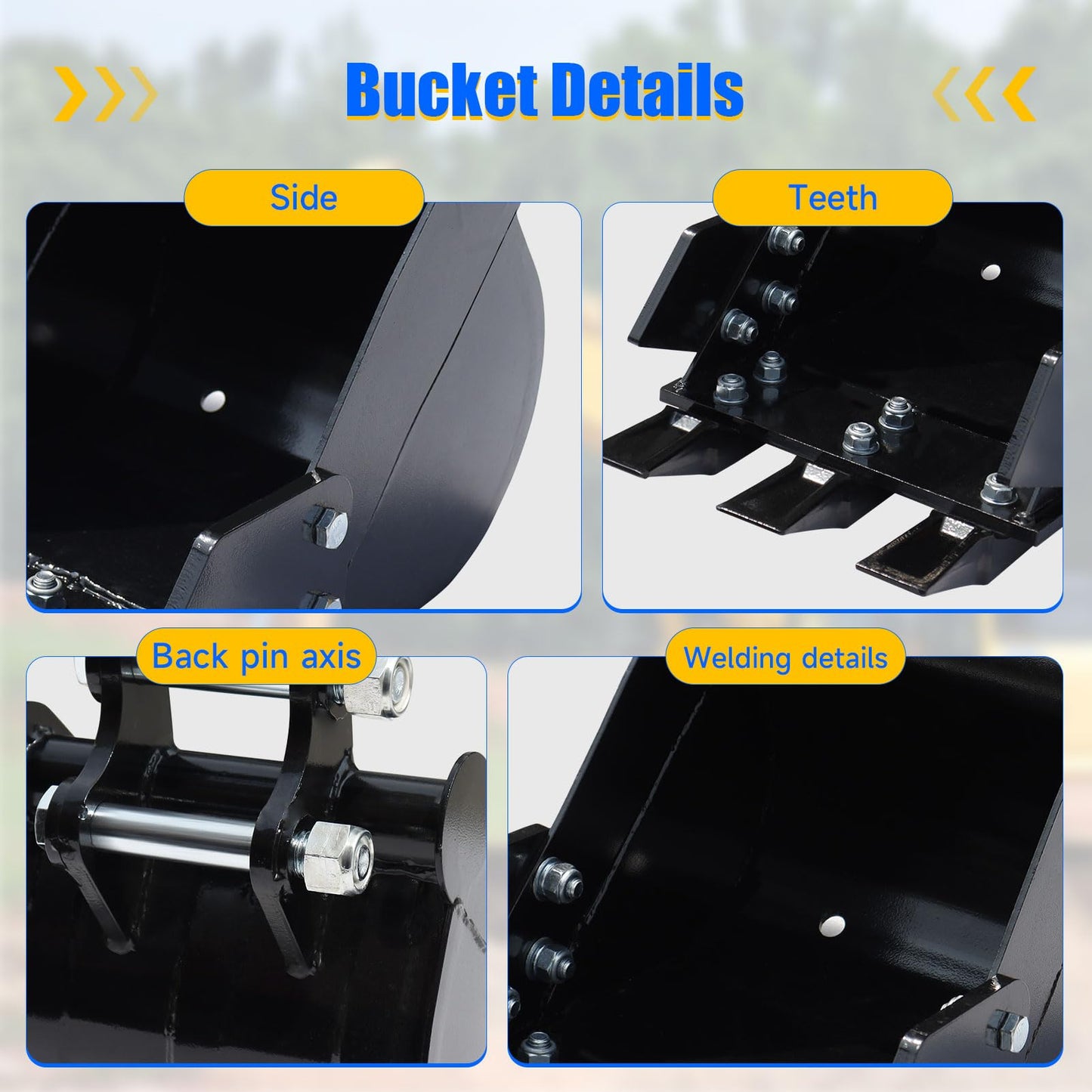 DANWIWEE Mini Excavator Digging 11.8in Bucket Attachments for Mini Excavator, 300mm Trench Buckets with Metal Teeth Fit for 1-2 Tons Mini Excavator, Small Digger Buckets Excavator Backhoe Attachments