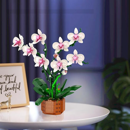 Orchid Flower Building Blocks Set Fake Indoor Flowers Building Set for Home Kitchen Desk Decoration for Adults Ages 18+