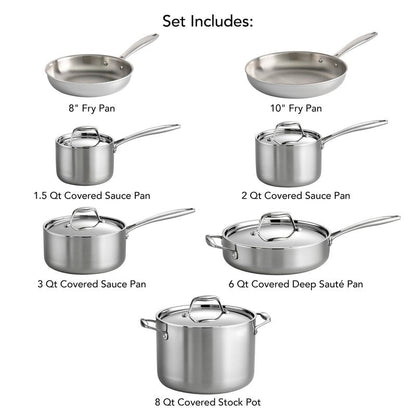 Tramontina Signature Tri-Ply Clad Stainless Steel 12-Piece Cookware Set with Lids, Pots and Pans Kitchen Set, Induction-Ready, Dishwasher-Safe, NSF-Certified, Made in Brazil