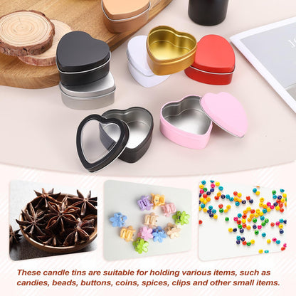 MECCANIXITY Heart Shaped Candle Tins, 2 oz Empty Metal Tin Cans Candles Containers for Candle Making Candies Gifts DIY Crafts, Gold, Pack of 8